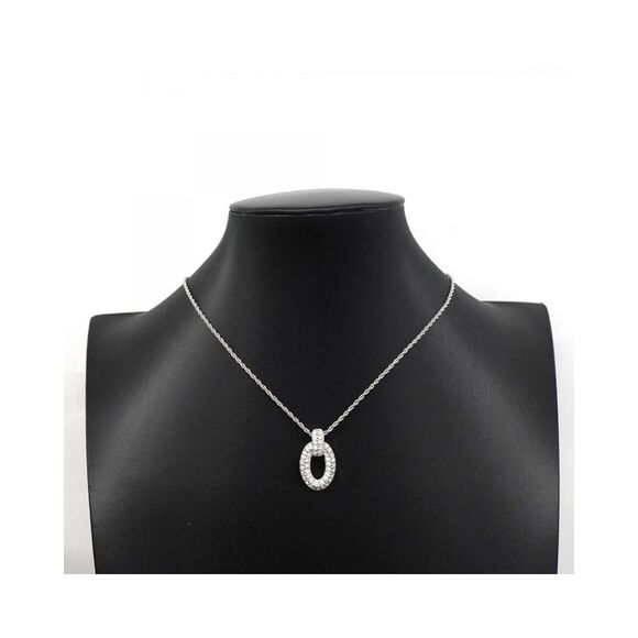 Pre Loved Dior Oval Crystal Pendant Necklace Women Silver - Picture 6 of 6